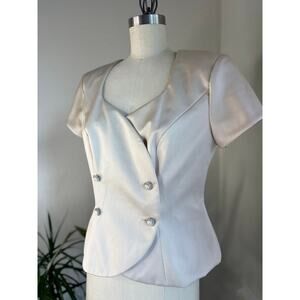New Image Women's Large Blouse Champagne Satin Crystal Button Draped Vintage